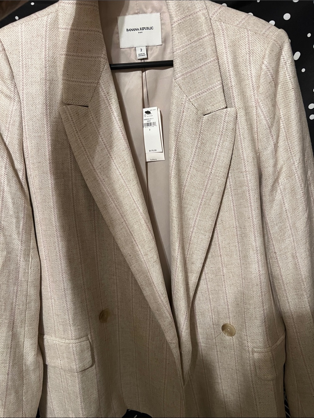 Banana Republic Light Cream Double-Breasted Pinstripe Blazer